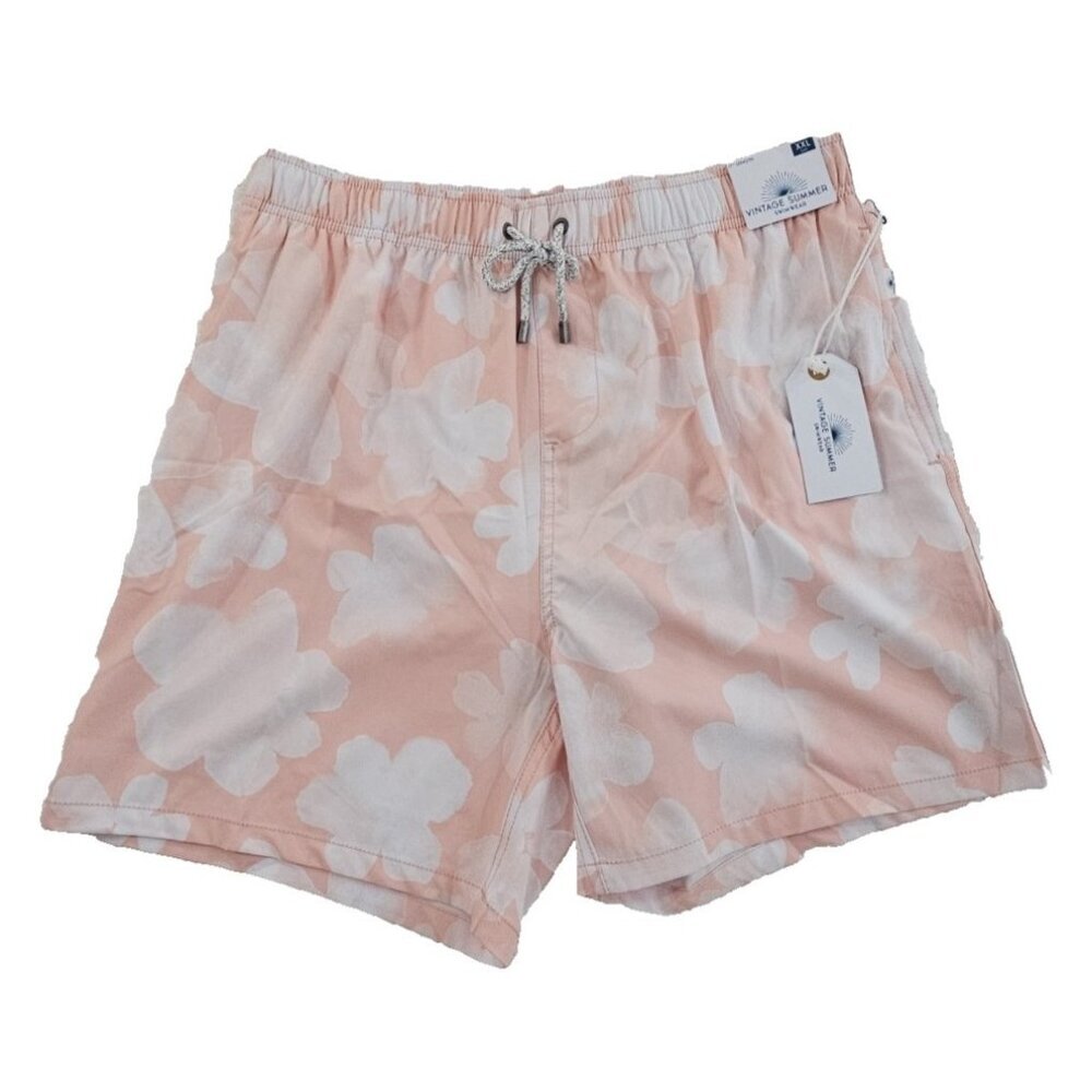 NEW Vintage Summer Swimwear Trunks Men's XXL (38-40) 5.5" Inseam Pink Floral NWT